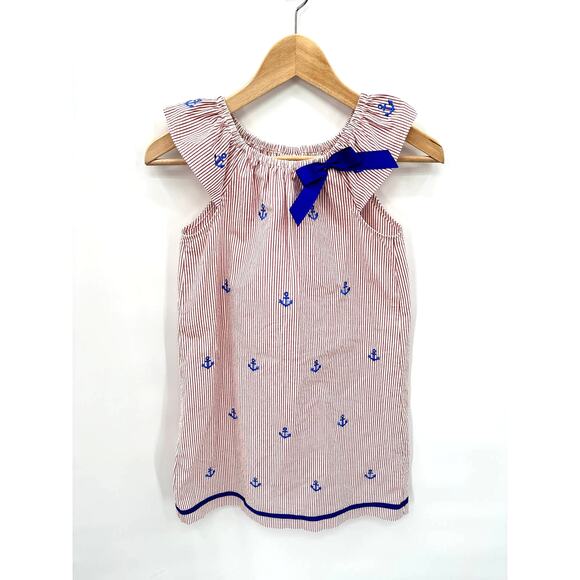 Smocked Giraffe Red and White Striped Anchor Print Dress // 7 - Picture 1 of 7